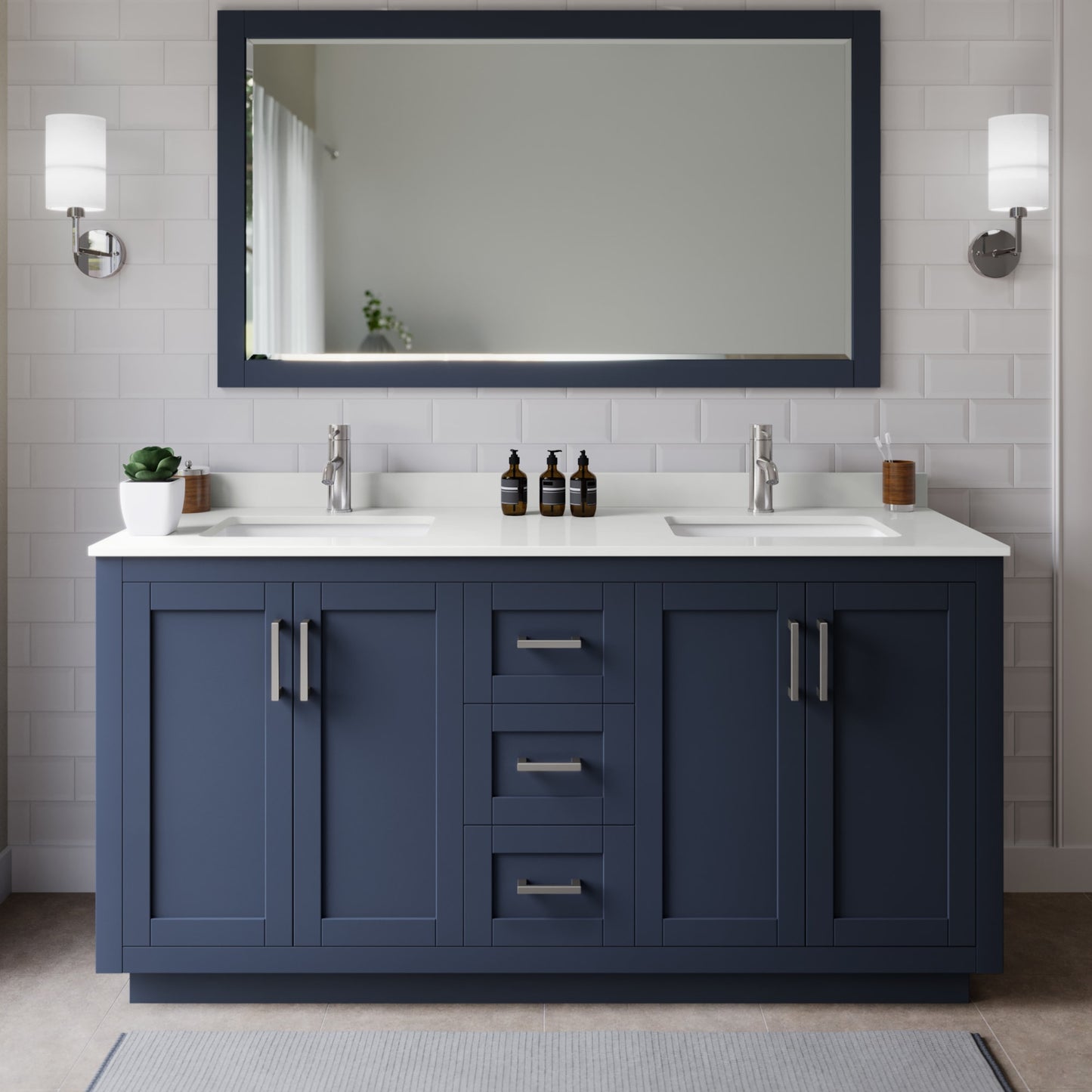 Miranda Bathroom Vanity with Countertop 66 inch Double Sink Single hole Faucet Setup