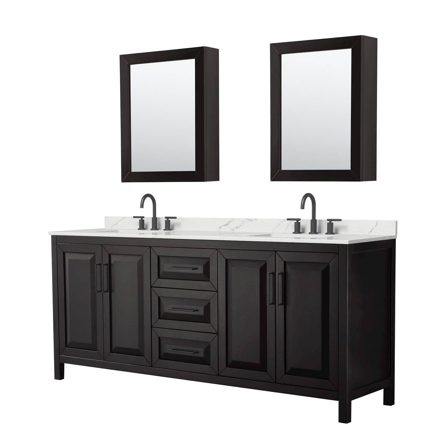 Daria Bathroom Vanity with Countertop 80 inch Double Sink 3-hole Faucet Setup