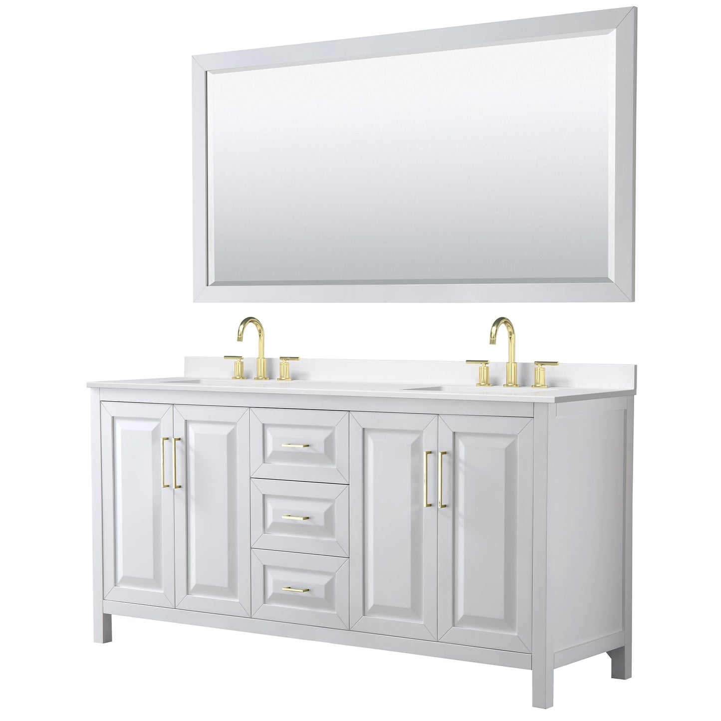 Daria Bathroom Vanity with Countertop 72 inch Double Sink 3-hole Faucet Setup