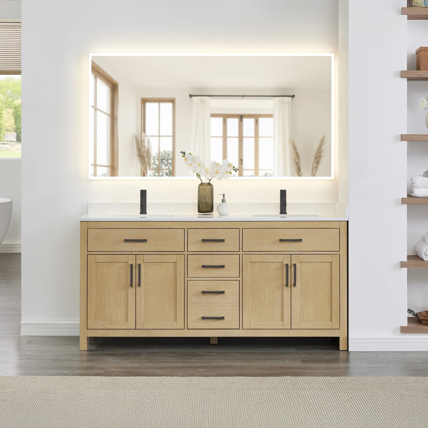 Beckett Bathroom Vanity with Countertop 72 inch Double Sink Single hole Faucet Setup