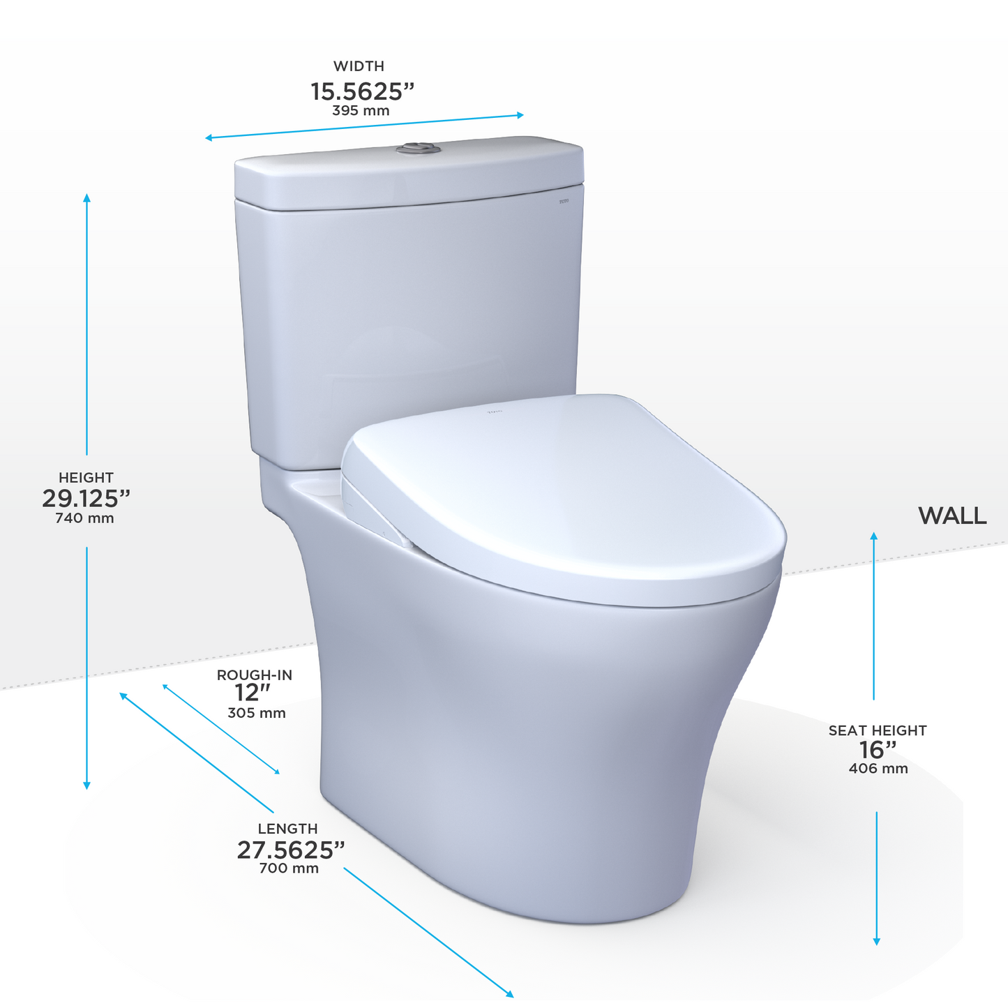 WASHLET+ Aquia IV Two-Piece Elongated Dual Flush 1.28 and 0.9 GPF Toilet with Auto Flush S7 Contemporary Bidet Seat