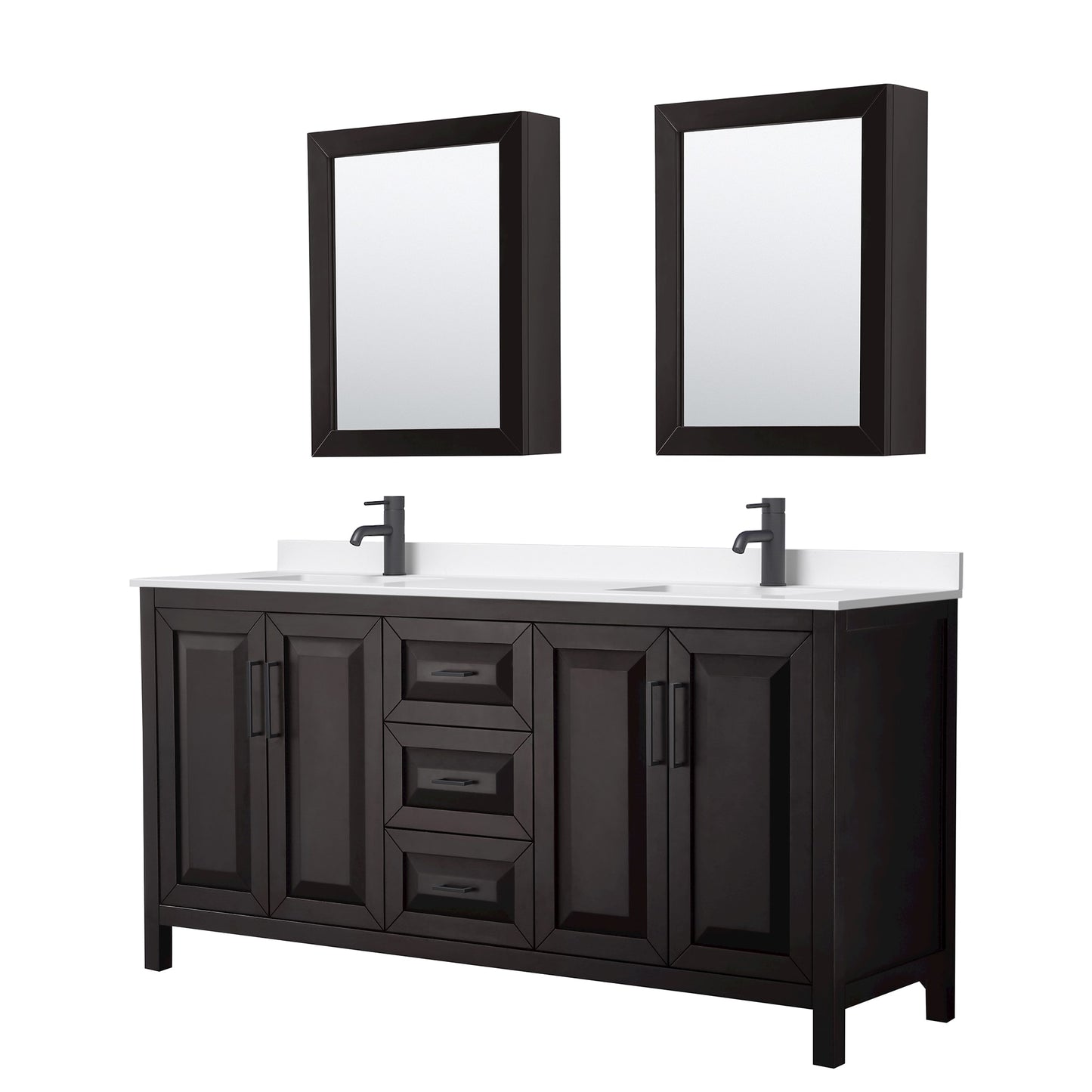 Daria Bathroom Vanity with Countertop 72 inch Double Sink Single hole Faucet Setup