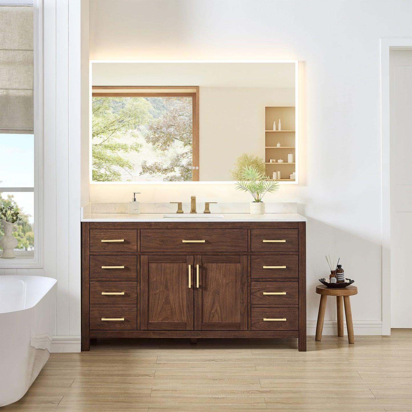 Beckett Bathroom Vanity with Countertop 60 inch Single Sink 3-hole Faucet Setup