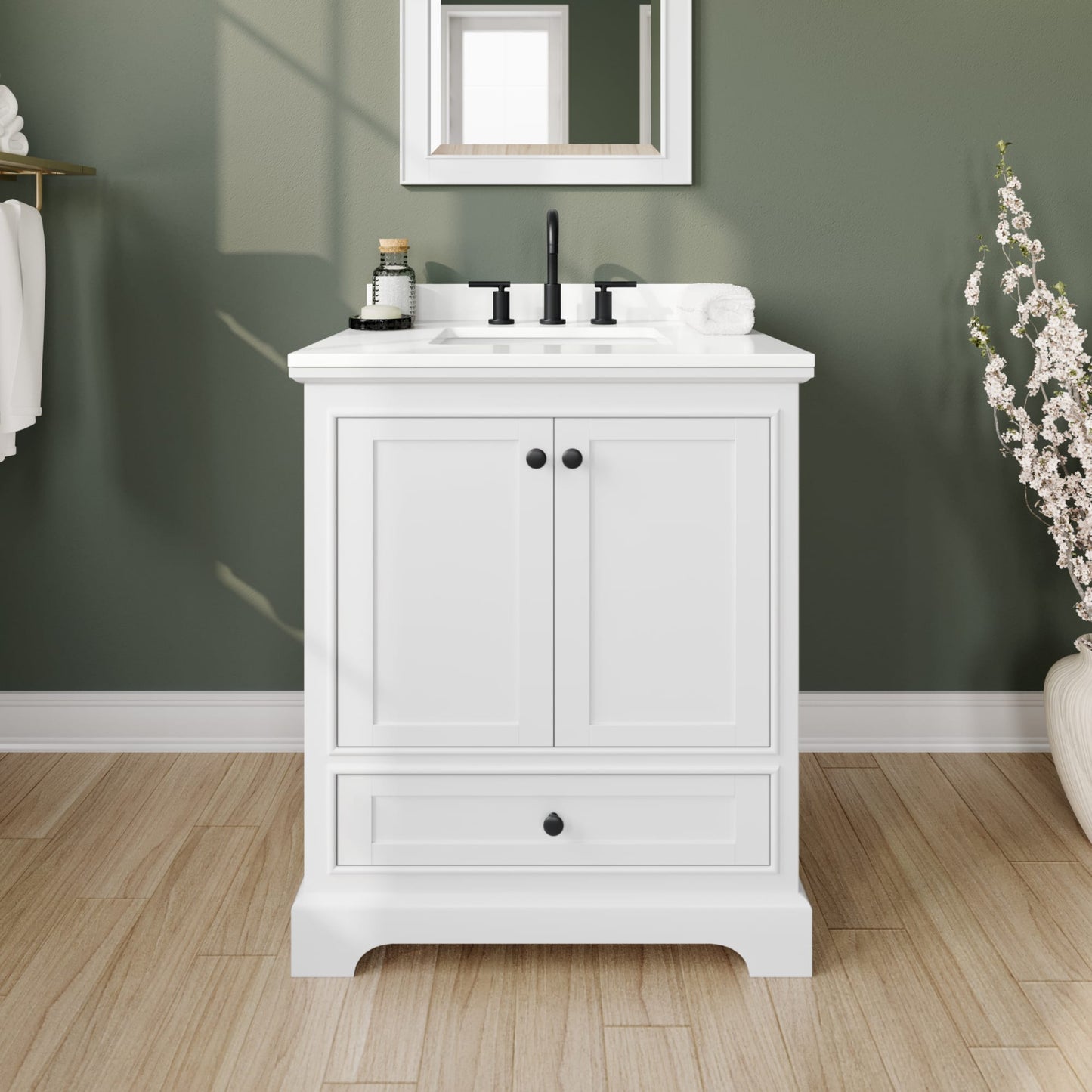 Deborah Bathroom Vanity with Countertop 30 inch Single Sink 3-hole Faucet Setup