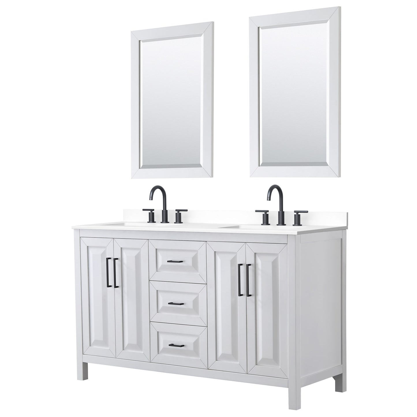 Daria Bathroom Vanity with Countertop 60 inch Double Sink 3-hole Faucet Setup