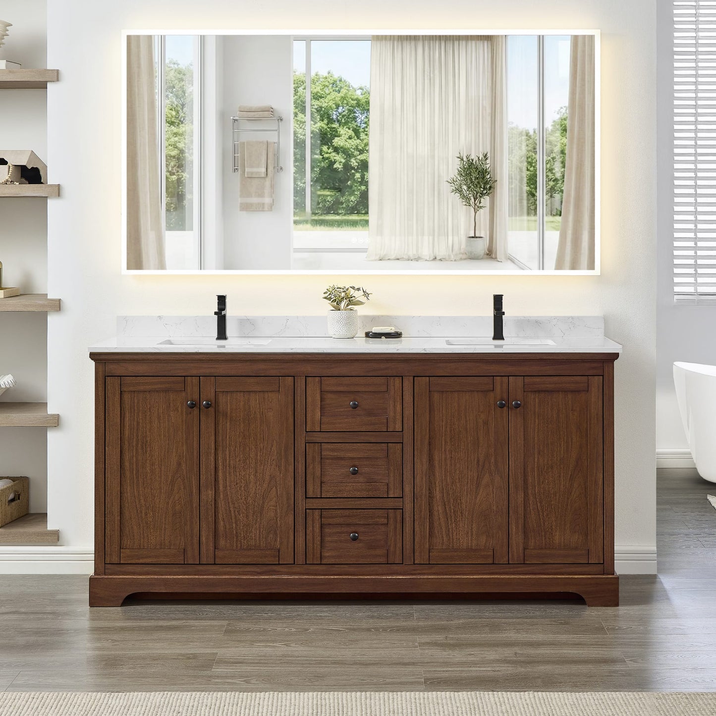 Avery Bathroom Vanity with Countertop 72 inch Double Sink Single hole Faucet Setup