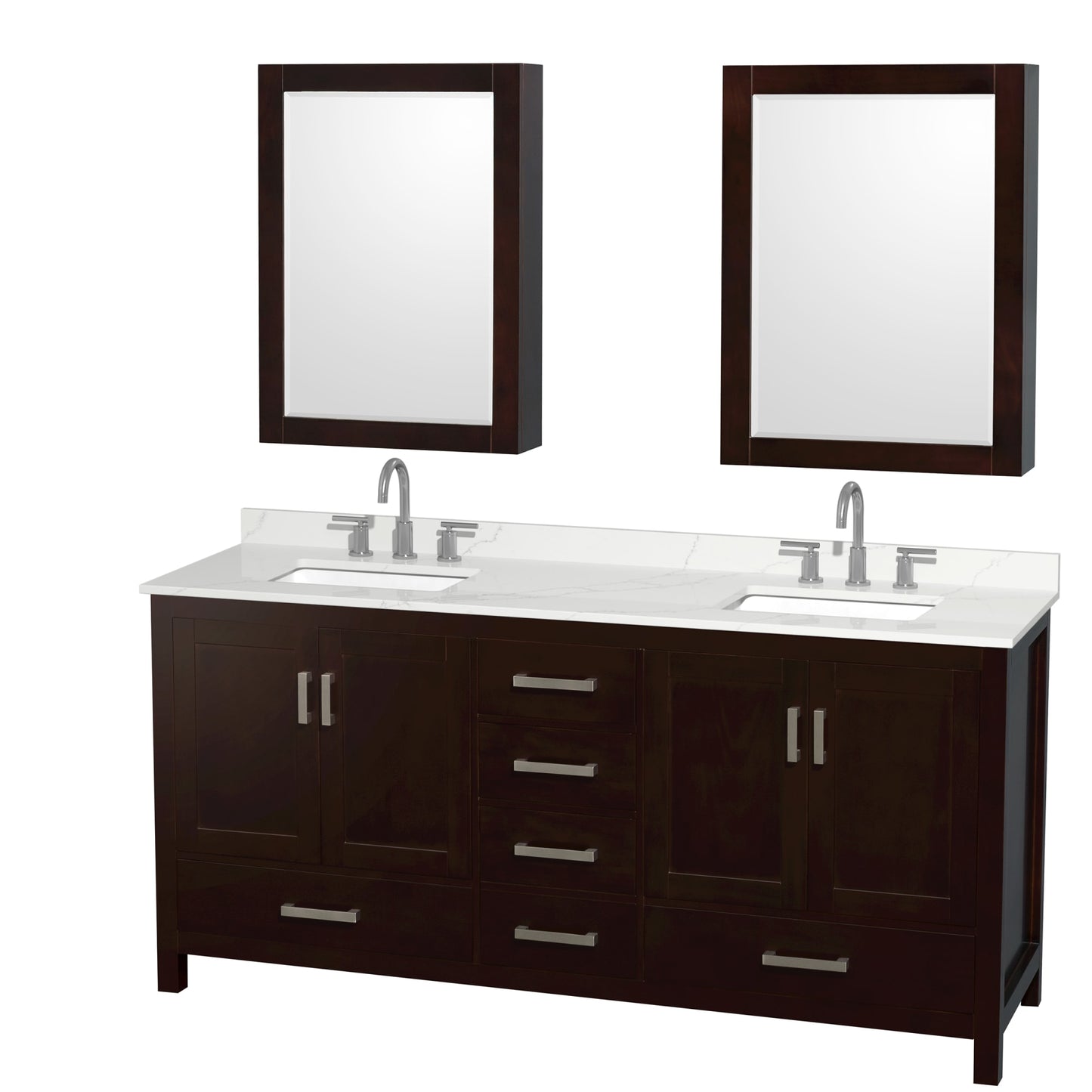 Sheffield Bathroom Vanity with Countertop 72 inch Double Sink 3-hole Faucet Setup