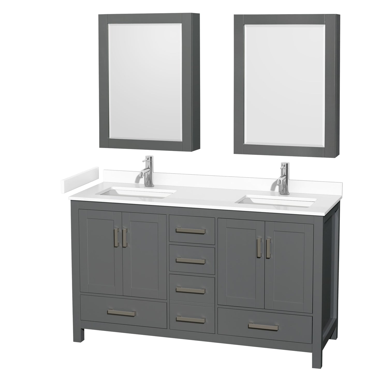 Sheffield Bathroom Vanity with Countertop 60 inch Double Sink Single hole Faucet Setup