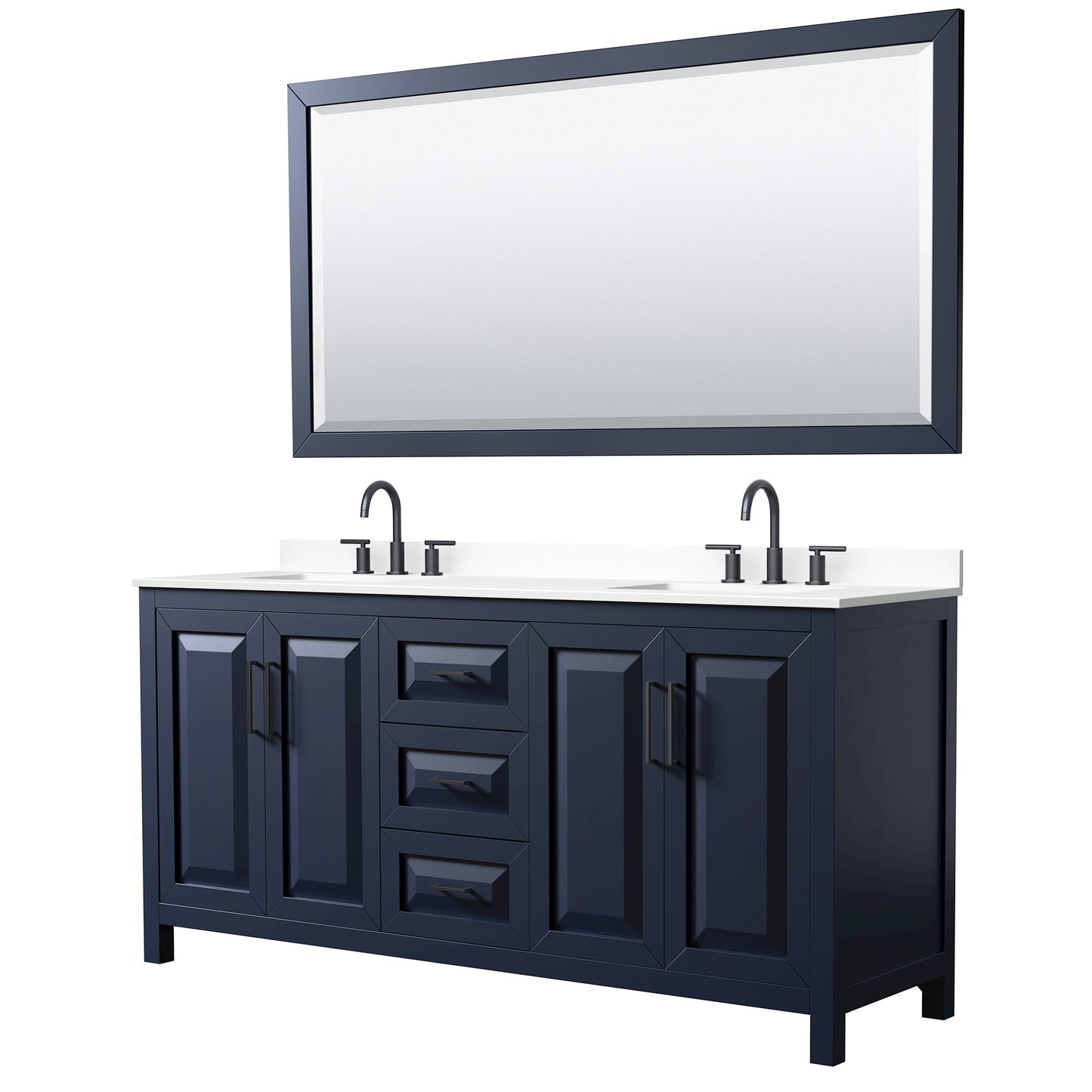 Daria Bathroom Vanity with Countertop 72 inch Double Sink 3-hole Faucet Setup