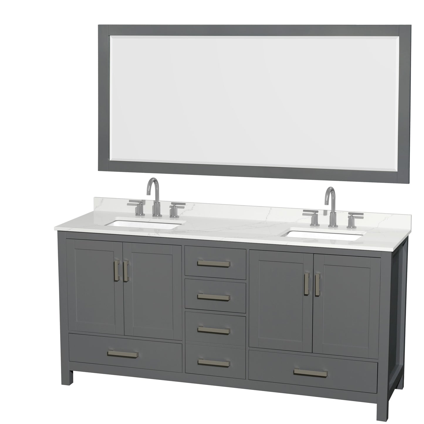 Sheffield Bathroom Vanity with Countertop 72 inch Double Sink 3-hole Faucet Setup