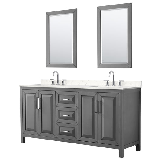 Daria Bathroom Vanity with Countertop 72 inch Double Sink 3-hole Faucet Setup