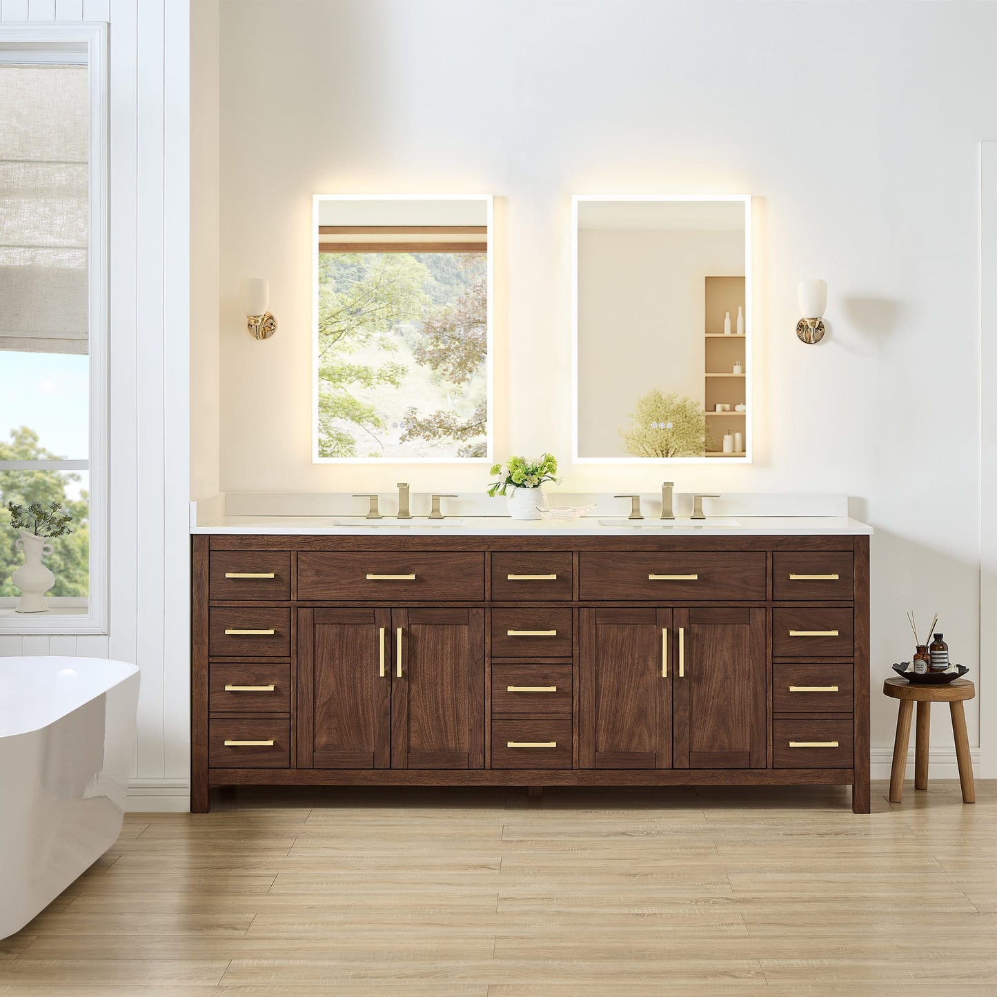 Beckett Bathroom Vanity with Countertop 84 inch Double Sink 3-hole Faucet Setup