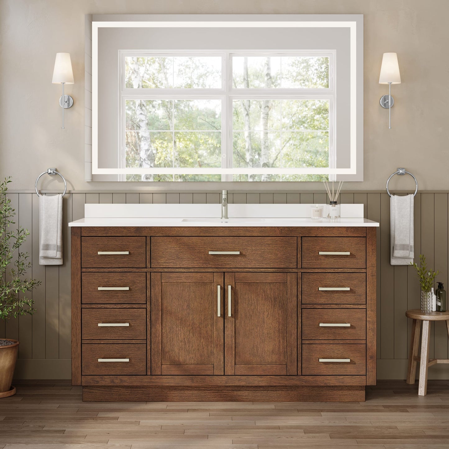 Beckett TK Bathroom Vanity with Countertop 60 inch Single Sink Single hole Faucet Setup