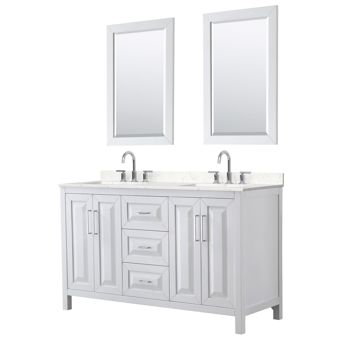 Daria Bathroom Vanity with Countertop 60 inch Double Sink 3-hole Faucet Setup