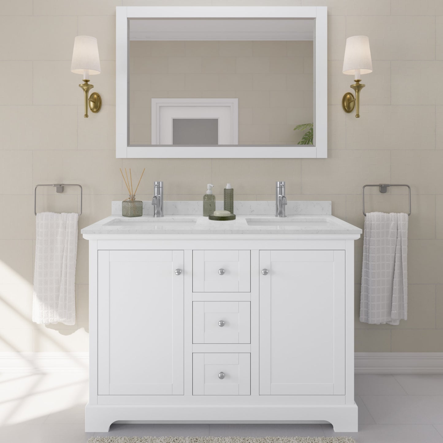 Avery Bathroom Vanity with Countertop 48 inch Double Sink Single hole Faucet Setup