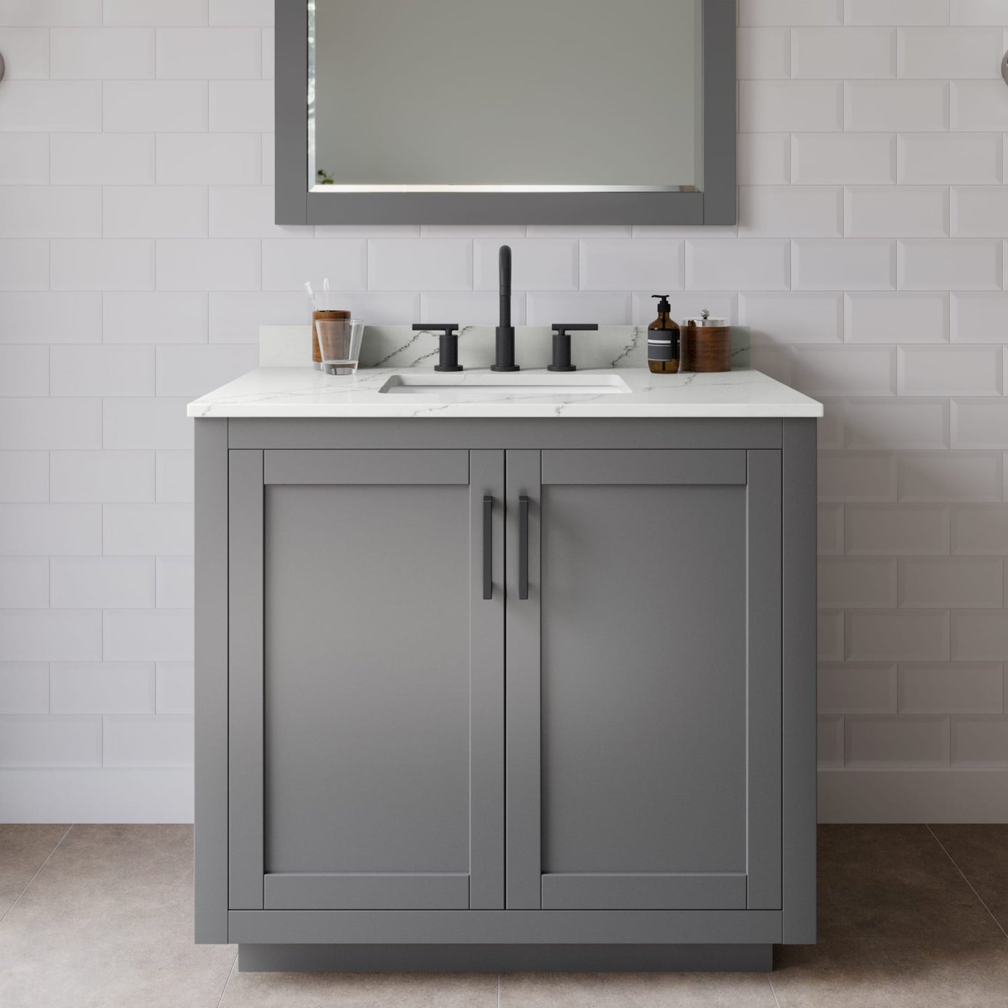 Miranda Bathroom Vanity with Countertop 36 inch Single Sink 3-hole Faucet Setup