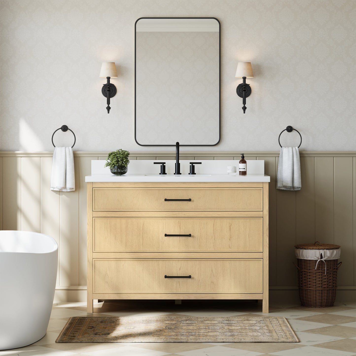 Isola Bathroom Vanity with Countertop 48 inch Single Sink 3-hole Faucet Setup