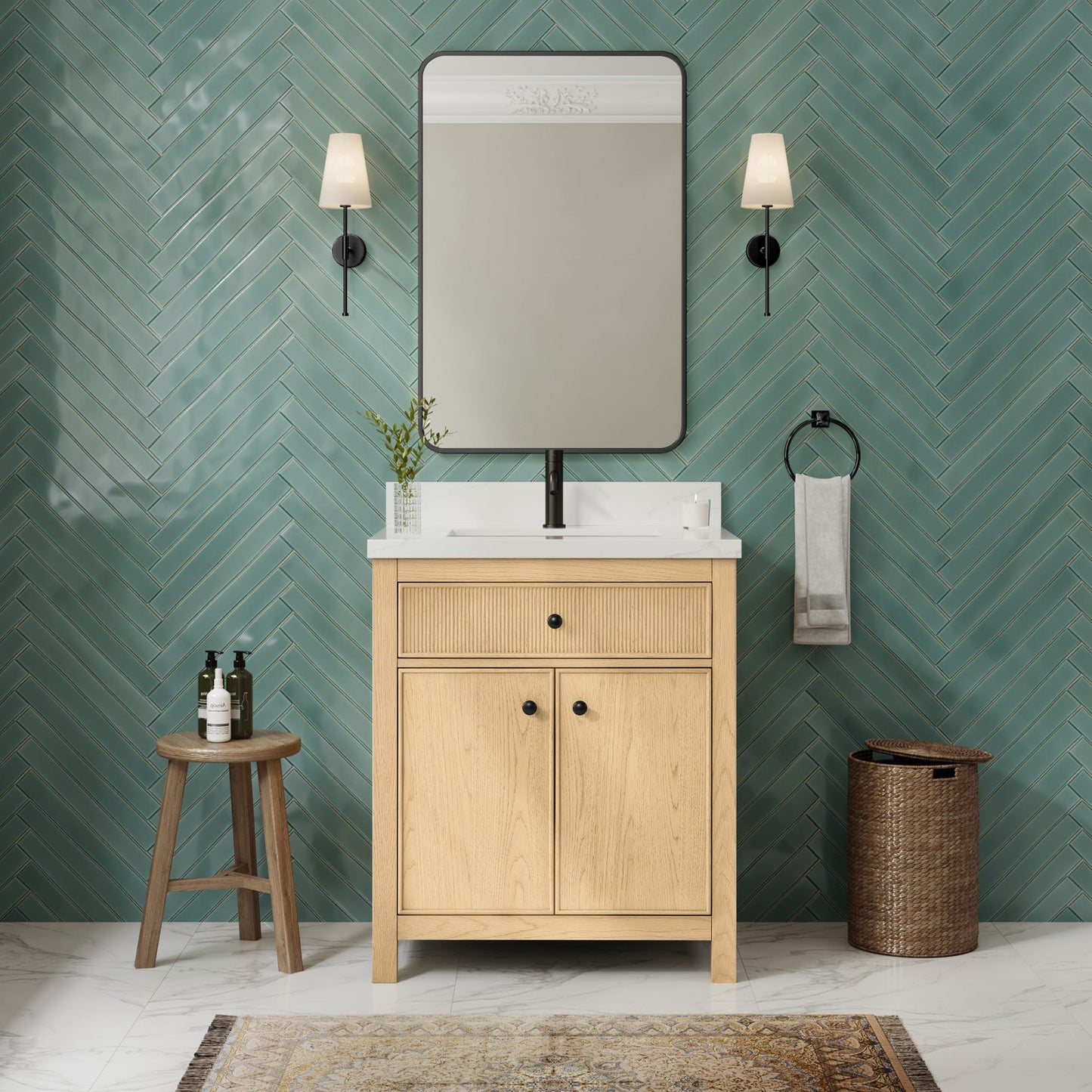 Rian Bathroom Vanity with Countertop 30 inch Single Sink Single hole Faucet Setup
