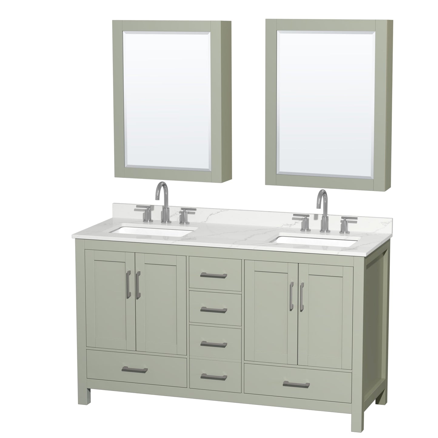 Sheffield Bathroom Vanity with Countertop 60 inch Double Sink 3-hole Faucet Setup