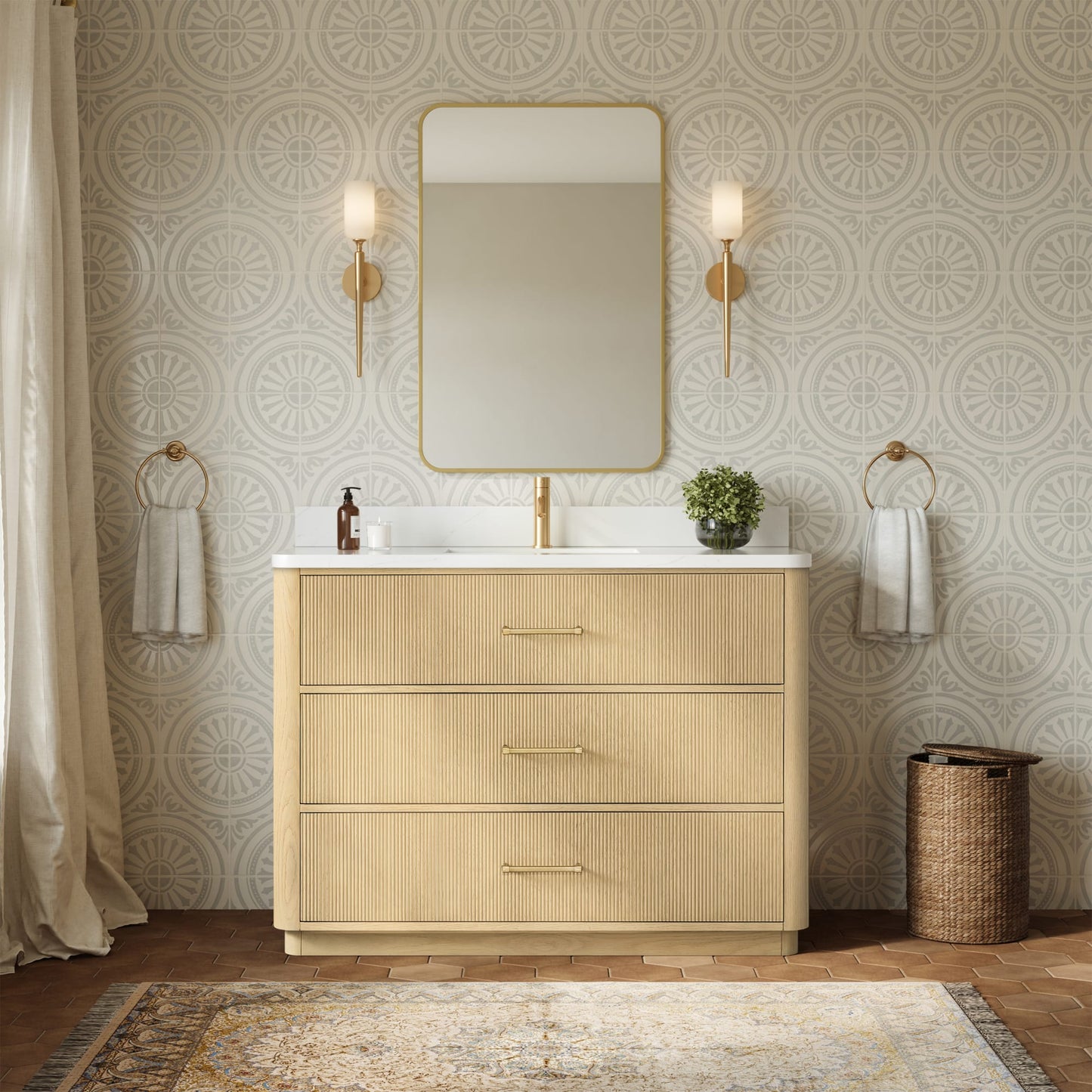 Francesca Bathroom Vanity with Countertop 48 inch Single Sink Single hole Faucet Setup