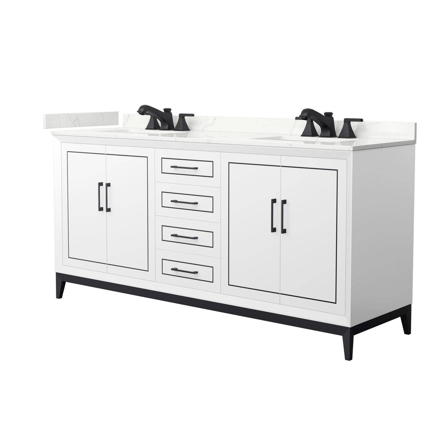 Marlena Bathroom Vanity with Countertop 72 inch Double Sink 3-hole Faucet Setup