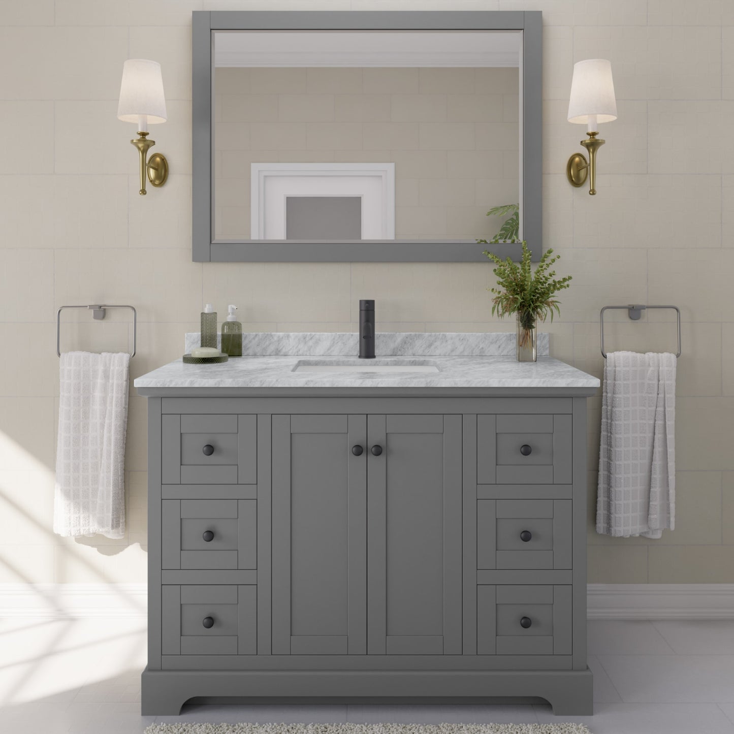 Avery Bathroom Vanity with Countertop 48 inch Single Sink Single hole Faucet Setup