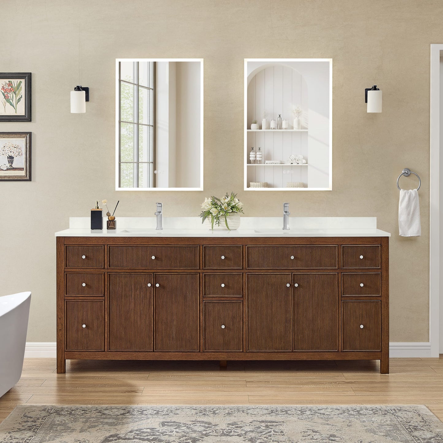 Pendry Bathroom Vanity with Countertop 84 inch Double Sink Single hole Faucet Setup