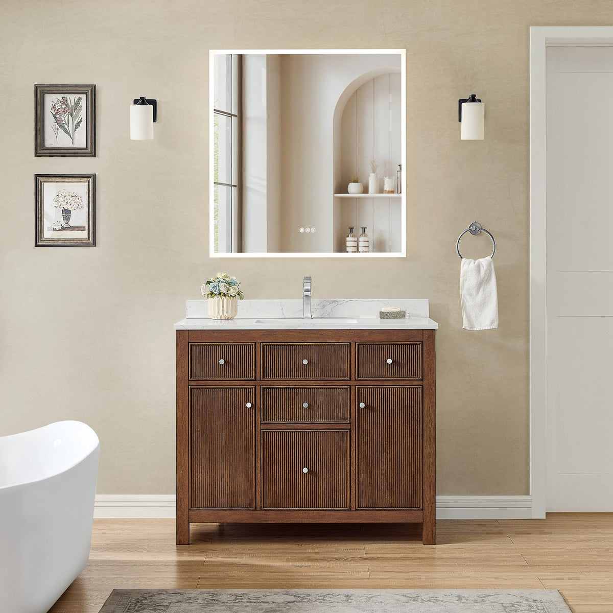 Pendry Bathroom Vanity with Countertop 42 inch Single Sink Single hole Faucet Setup