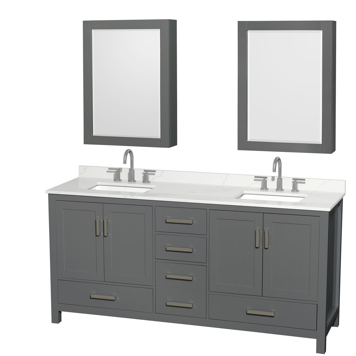 Sheffield Bathroom Vanity with Countertop 72 inch Double Sink 3-hole Faucet Setup