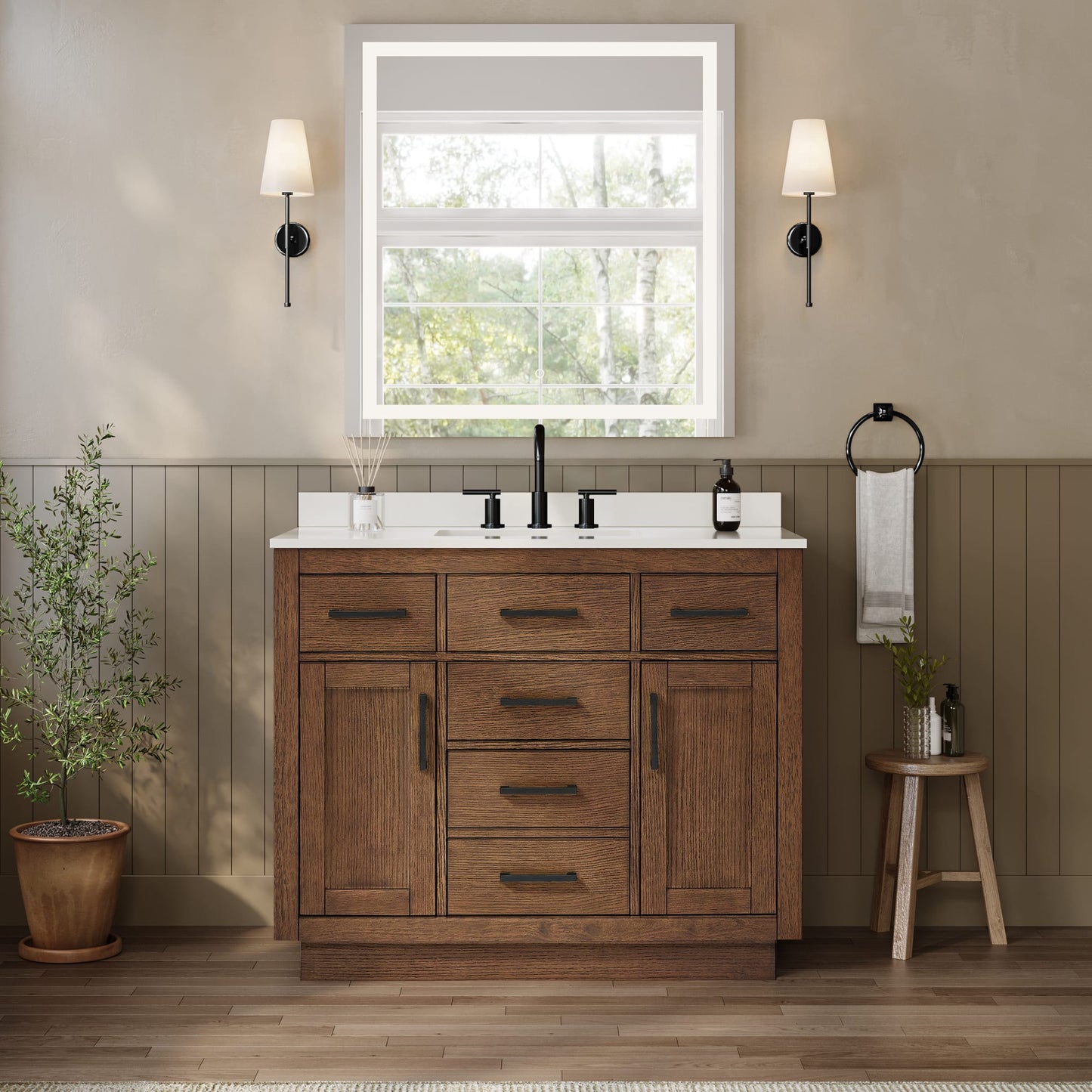 Beckett TK Bathroom Vanity with Countertop 42 inch Single Sink 3-hole Faucet Setup