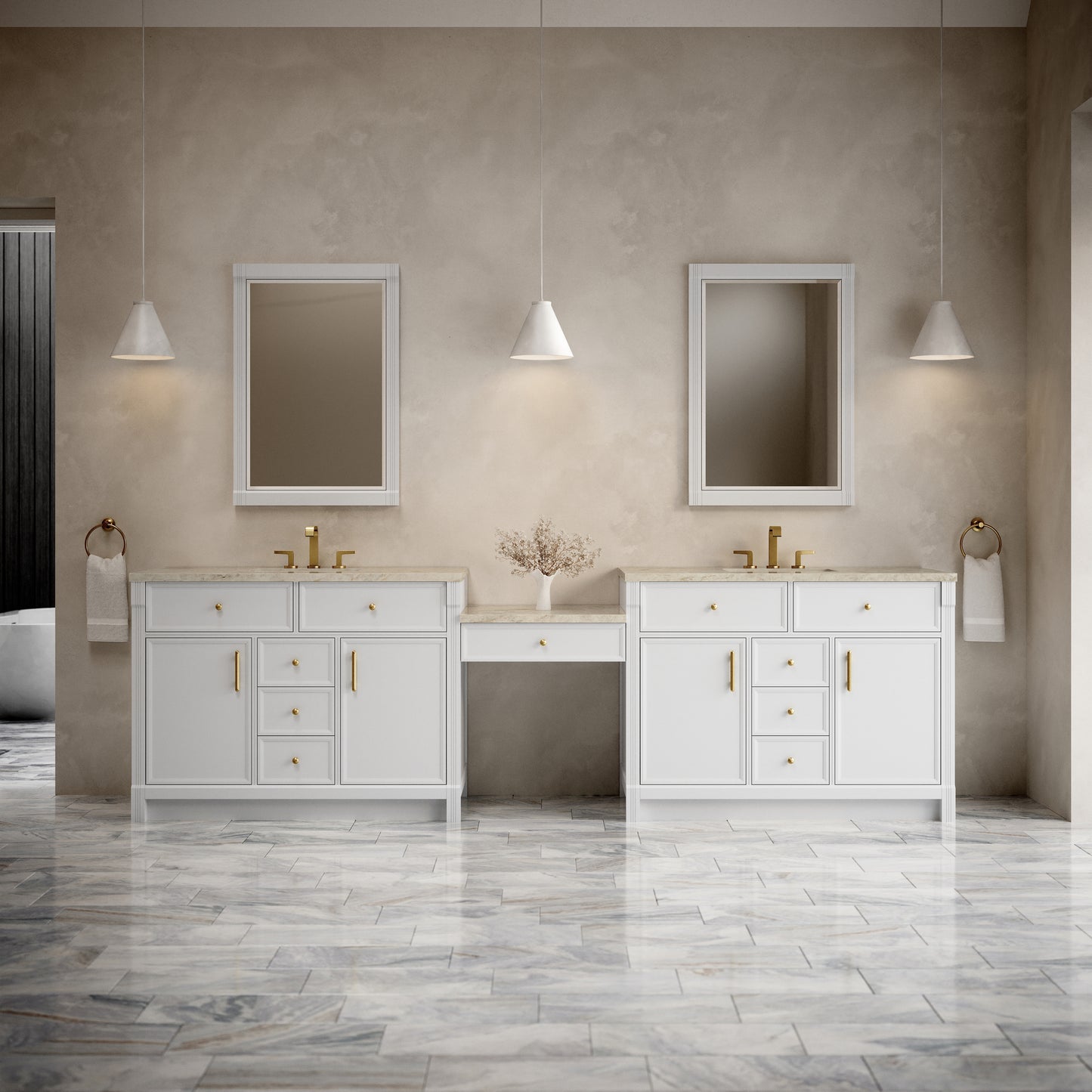 Bellshire 120" Dual Vanity Set with 24" Make-Up Counter