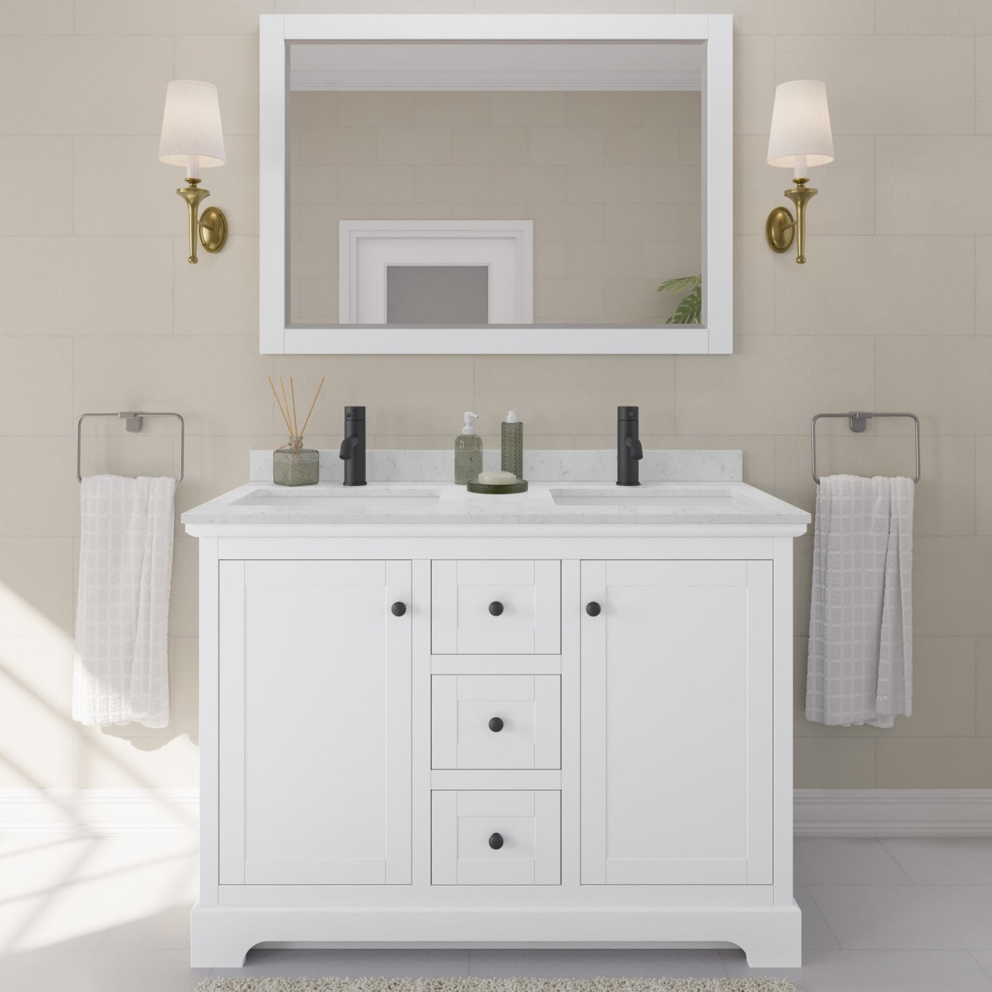 Avery Bathroom Vanity with Countertop 48 inch Double Sink Single hole Faucet Setup