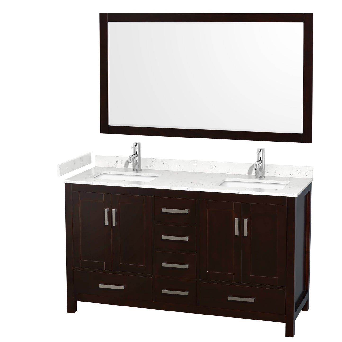 Sheffield Bathroom Vanity with Countertop 60 inch Double Sink Single hole Faucet Setup