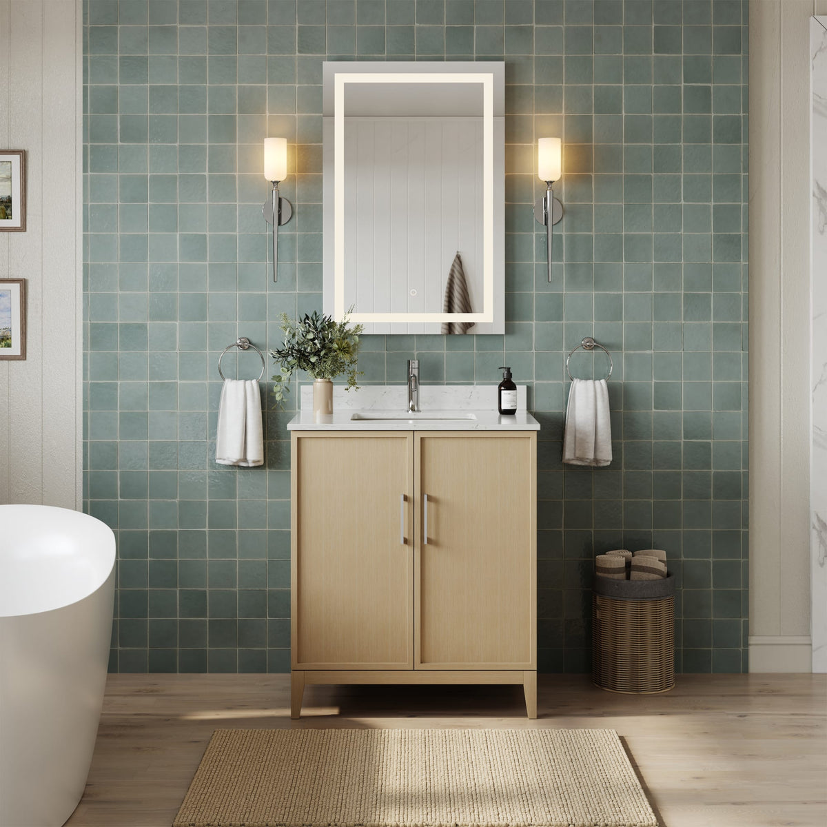 Elan Bathroom Vanity with Countertop 30 inch Single Sink Single hole Faucet Setup