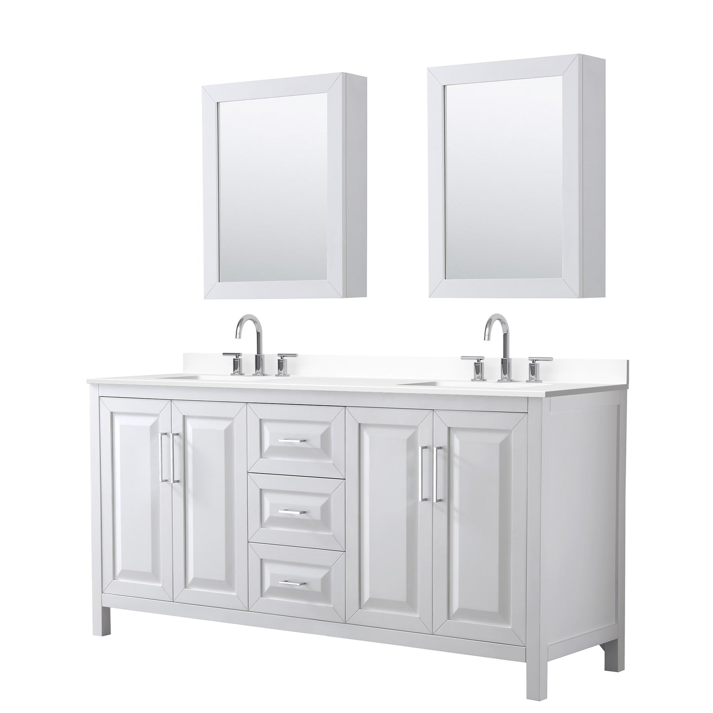 Daria Bathroom Vanity with Countertop 72 inch Double Sink 3-hole Faucet Setup