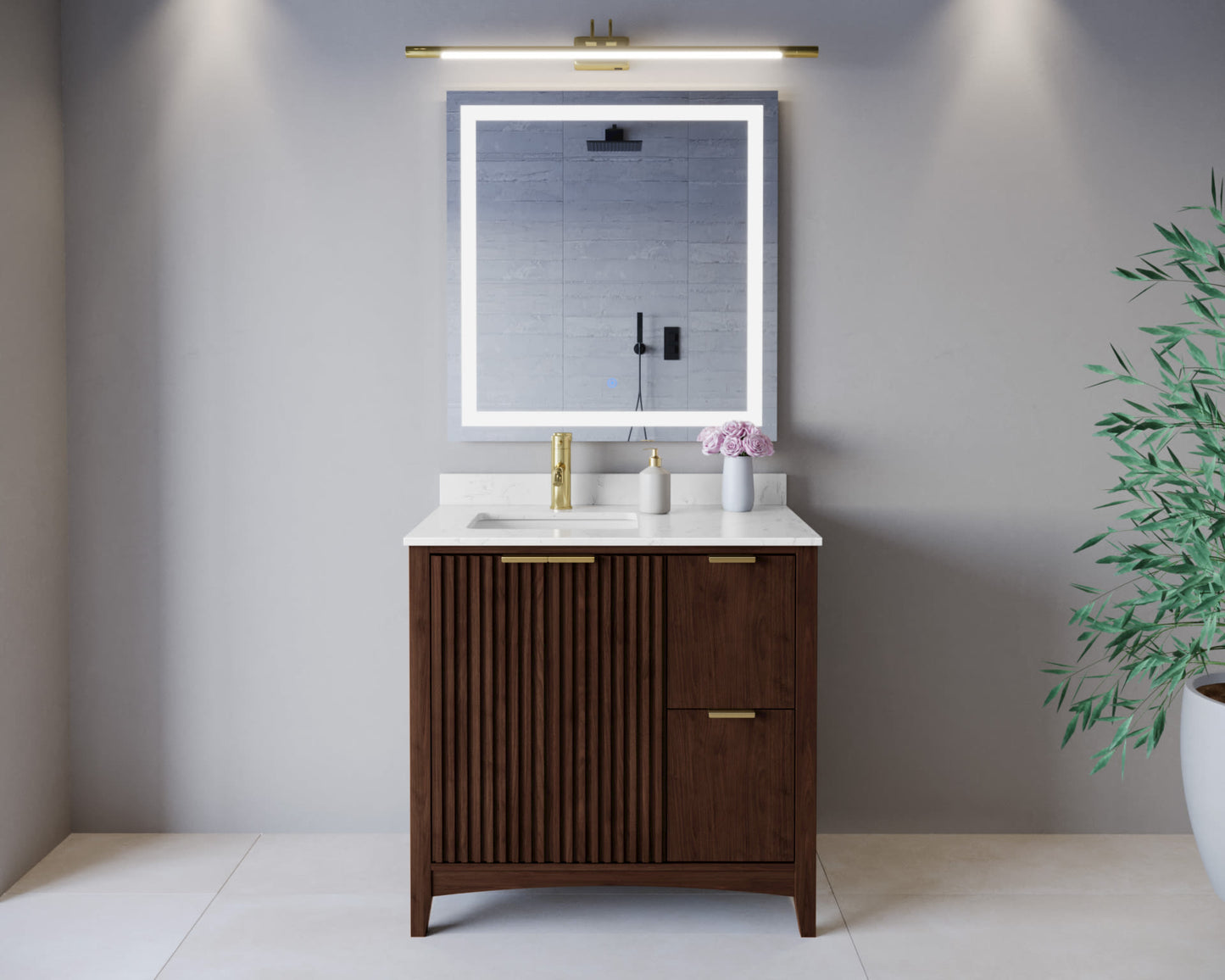 Palmilla Bathroom Vanity with Countertop 36 inch Single Sink Single hole Faucet Setup