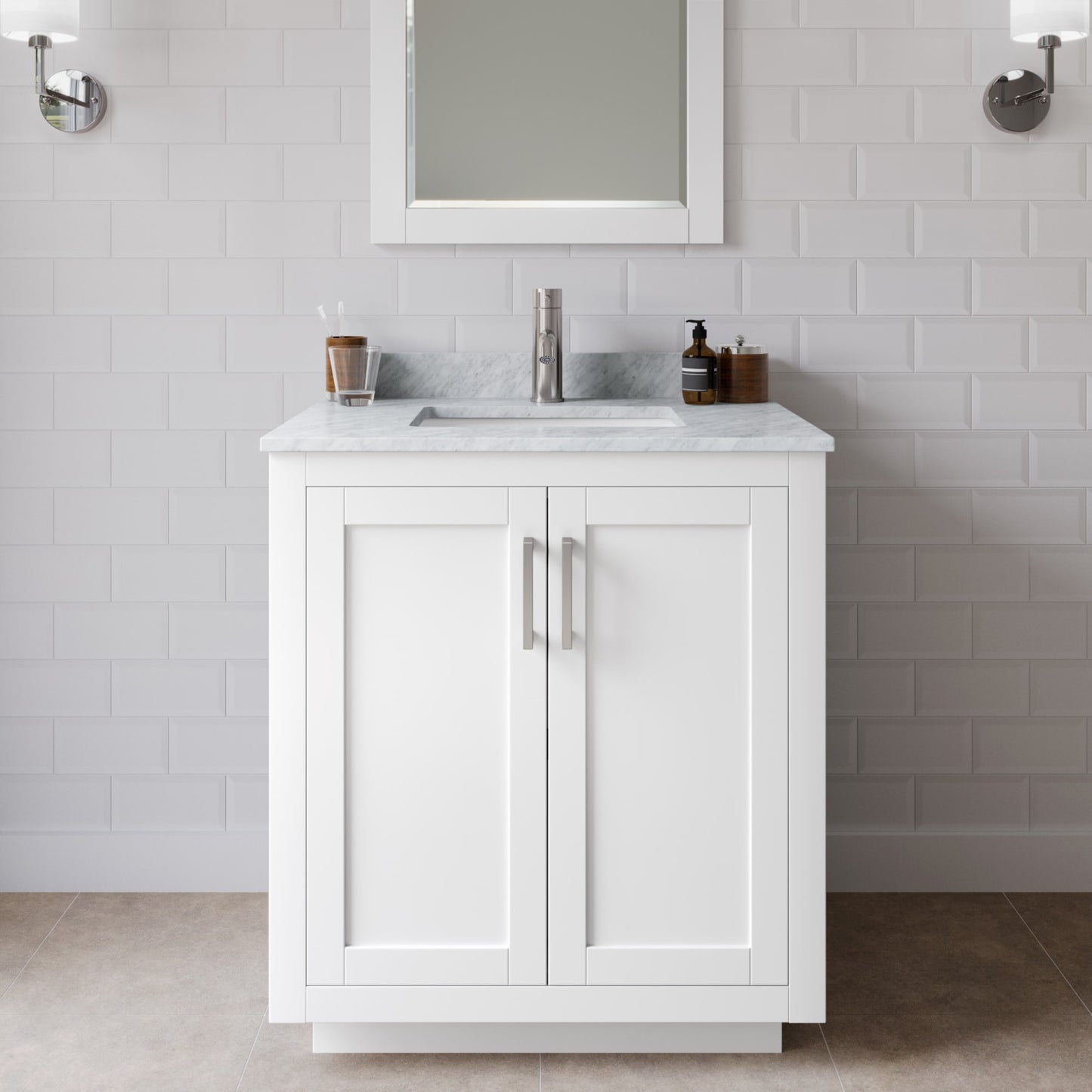 Miranda Bathroom Vanity with Countertop 30 inch Single Sink Single hole Faucet Setup