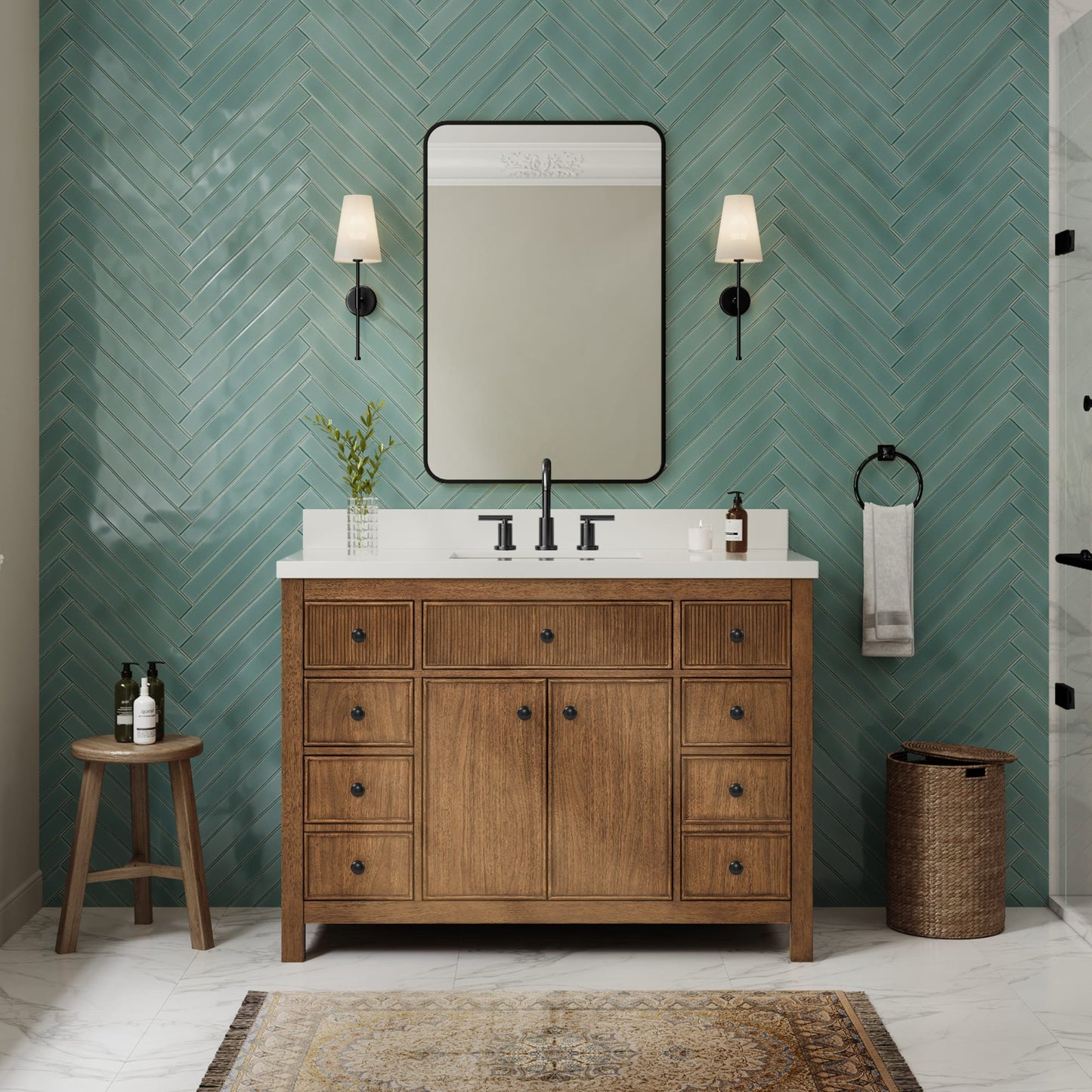 Rian Bathroom Vanity with Countertop 48 inch Single Sink 3-hole Faucet Setup