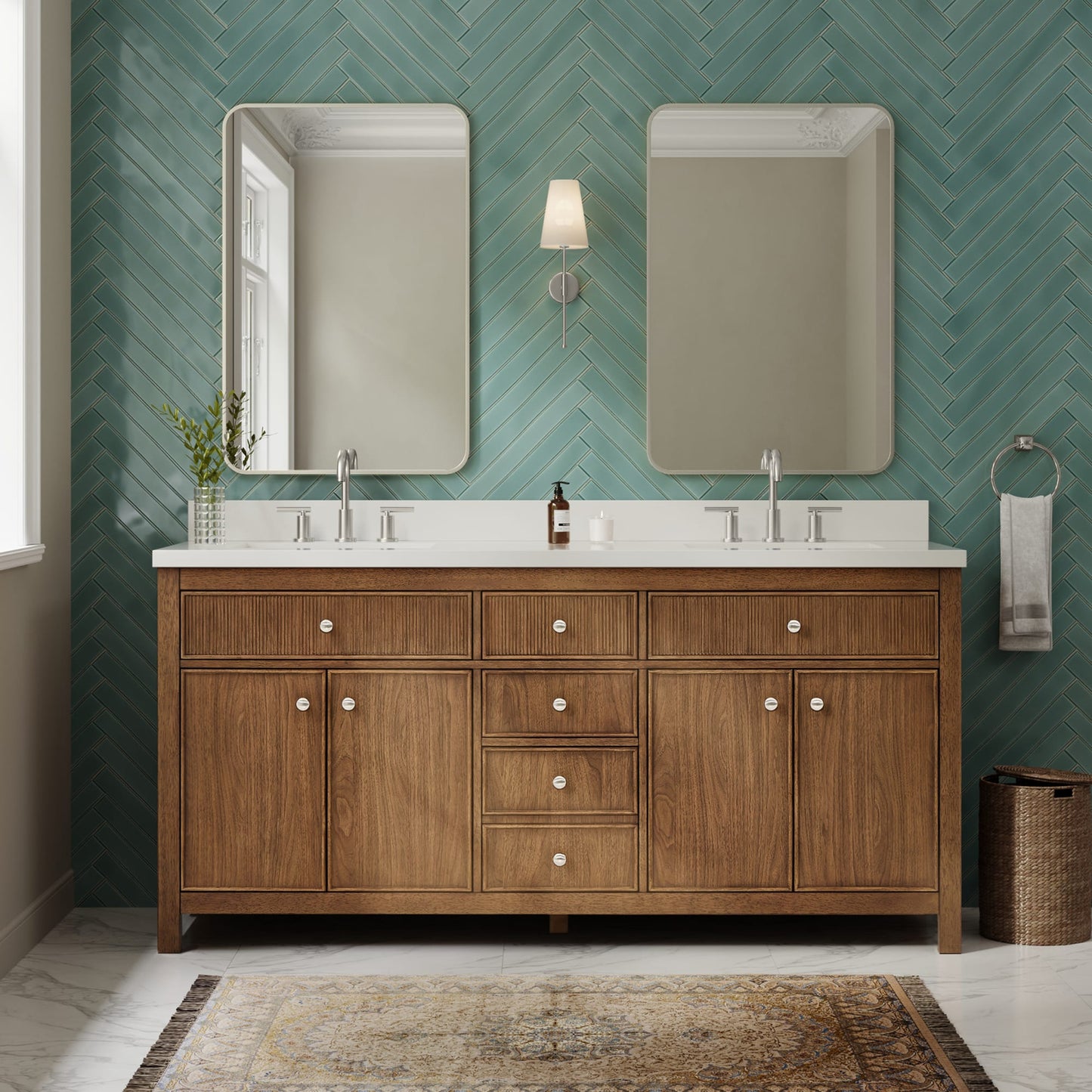 Rian Bathroom Vanity with Countertop 72 inch Double Sink 3-hole Faucet Setup