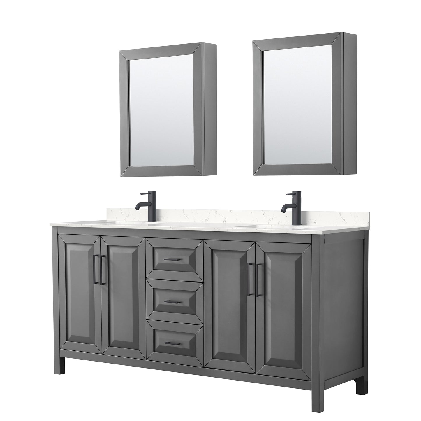 Daria Bathroom Vanity with Countertop 72 inch Double Sink Single hole Faucet Setup