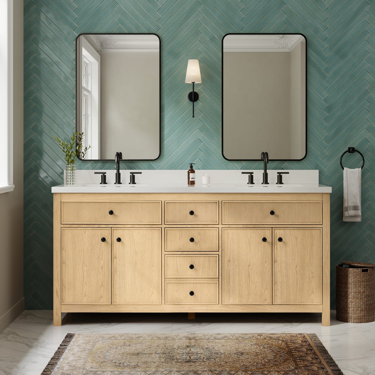 Rian Bathroom Vanity with Countertop 72 inch Double Sink 3-hole Faucet Setup