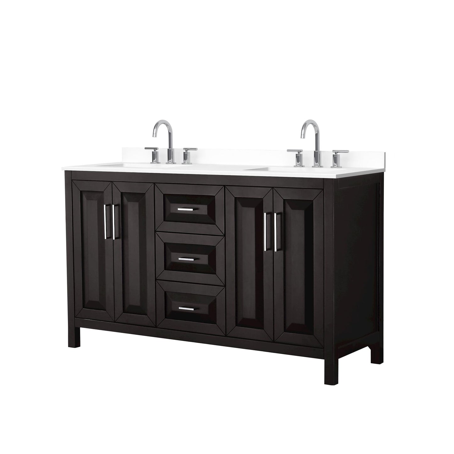 Daria Bathroom Vanity with Countertop 60 inch Double Sink 3-hole Faucet Setup