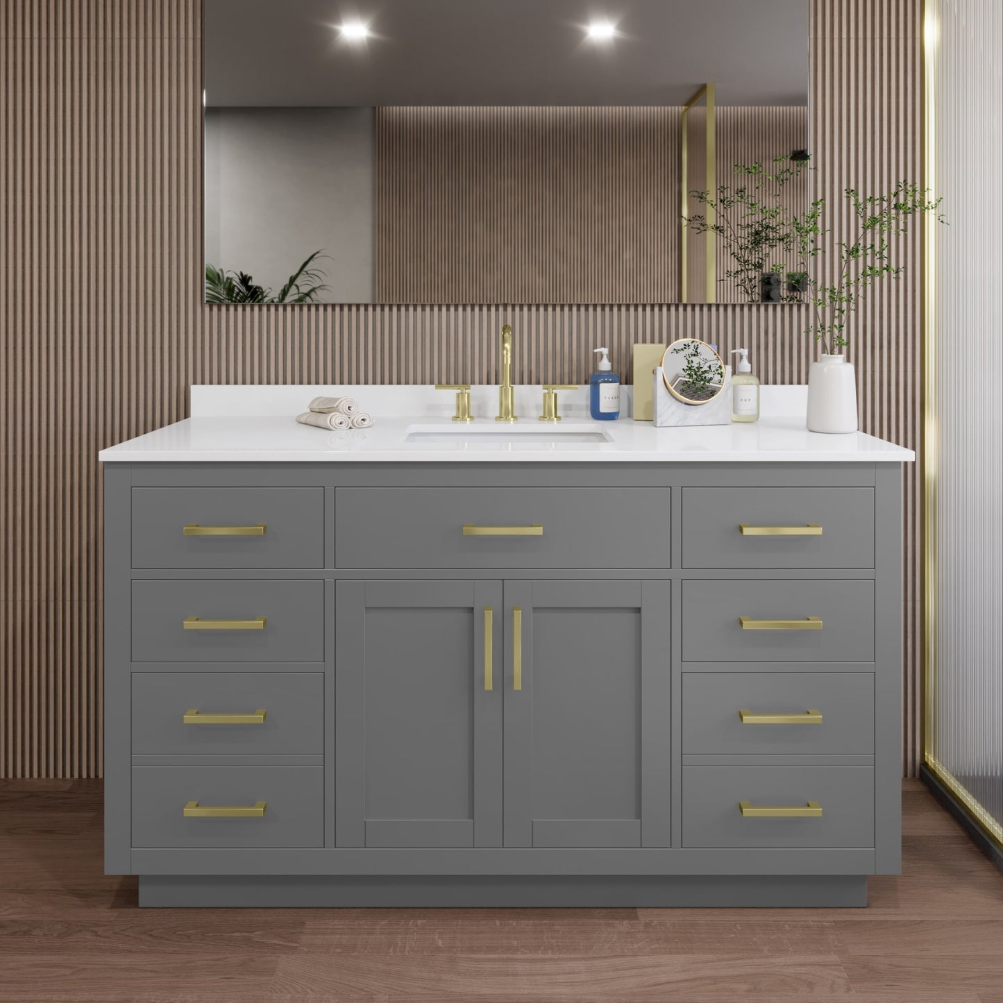Beckett TK Bathroom Vanity with Countertop 60 inch Single Sink 3-hole Faucet Setup