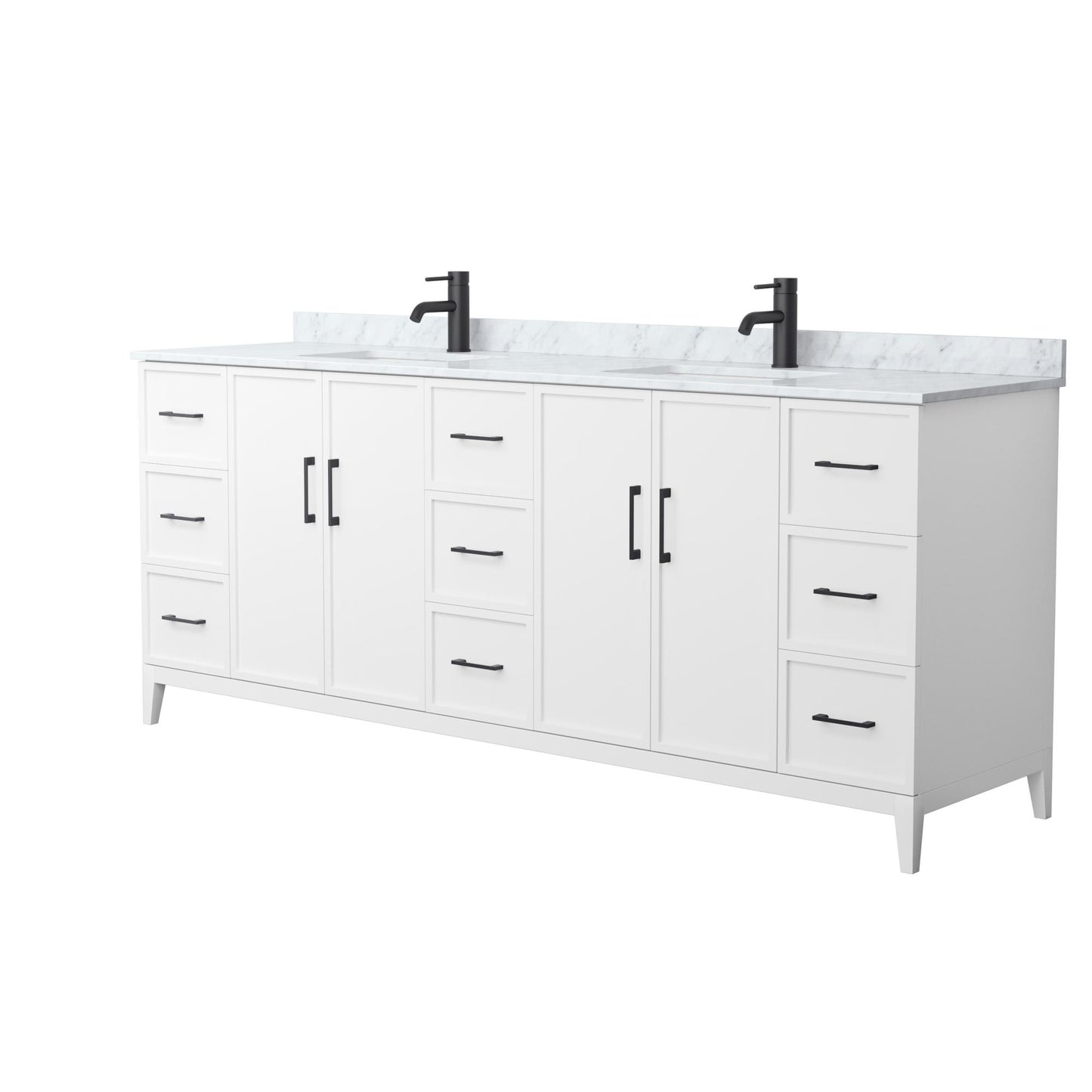 Elan Bathroom Vanity with Countertop 84 inch Double Sink Single hole Faucet Setup