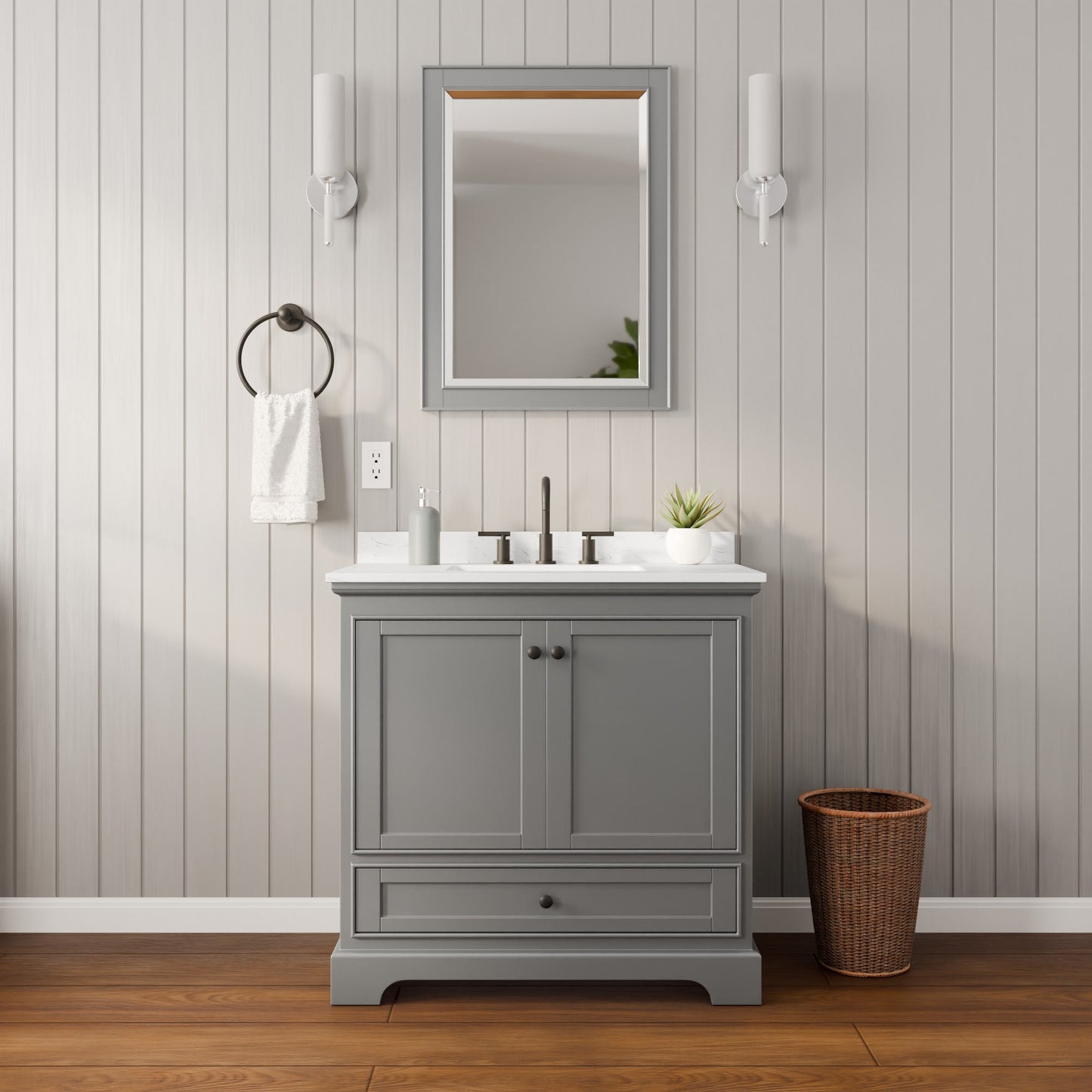 Deborah Bathroom Vanity with Countertop 36 inch Single Sink 3-hole Faucet Setup