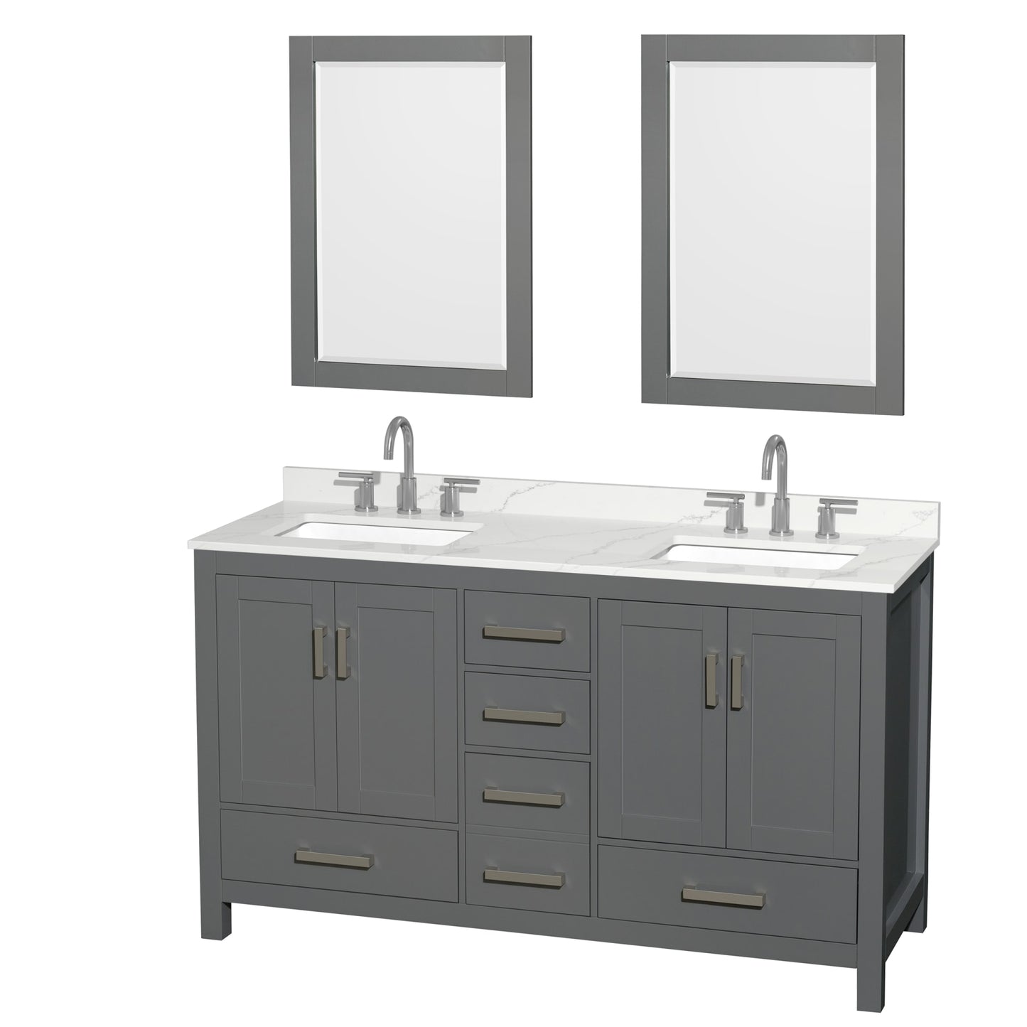 Sheffield Bathroom Vanity with Countertop 60 inch Double Sink 3-hole Faucet Setup
