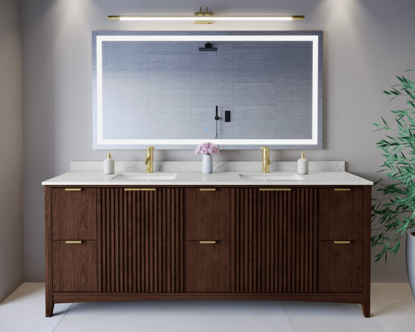 Palmilla Bathroom Vanity with Countertop 84 inch Double Sink Single hole Faucet Setup