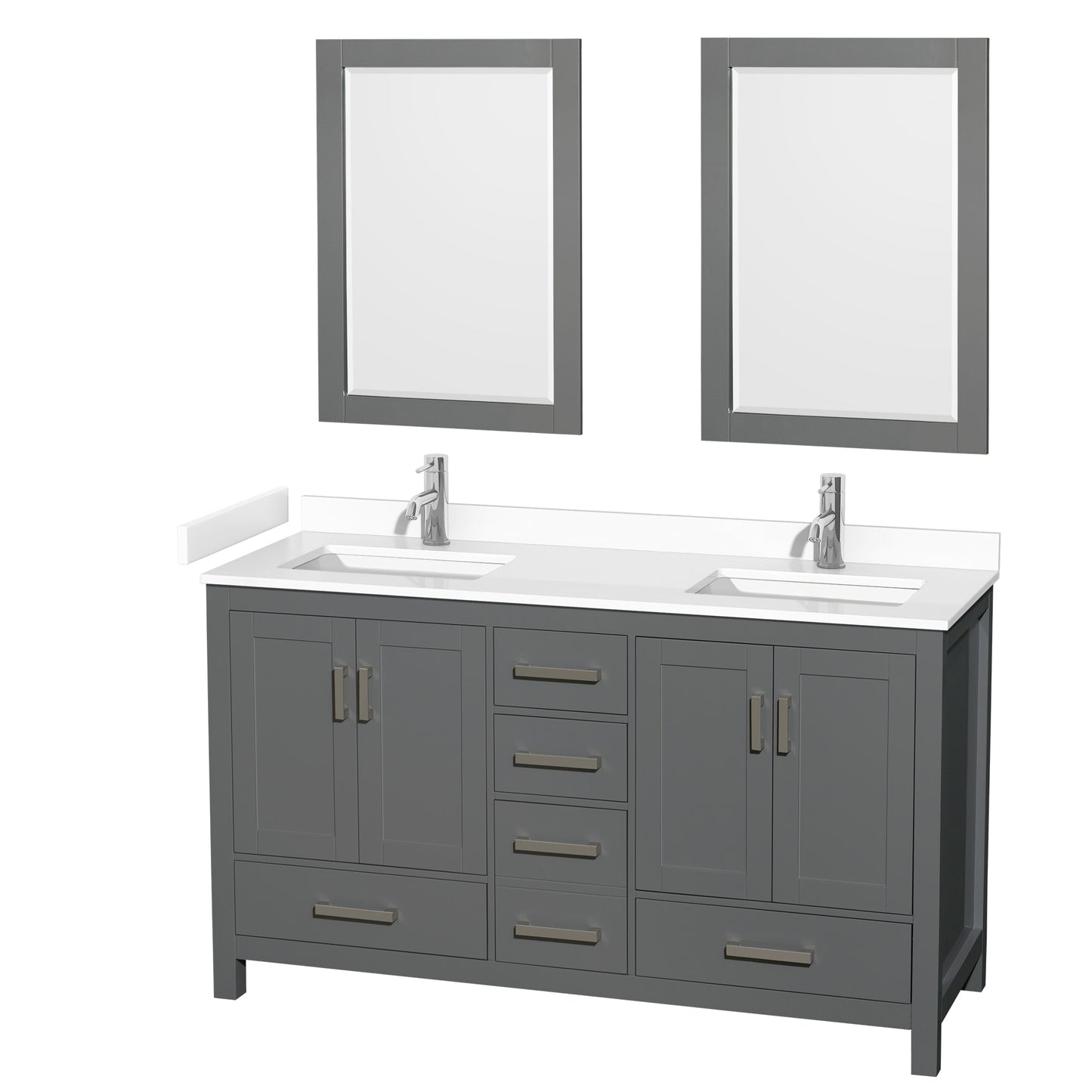 Sheffield Bathroom Vanity with Countertop 60 inch Double Sink Single hole Faucet Setup
