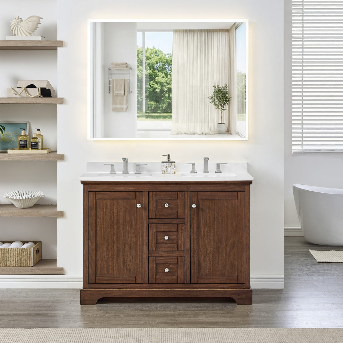 Avery Bathroom Vanity with Countertop 48 inch Double Sink 3-hole Faucet Setup
