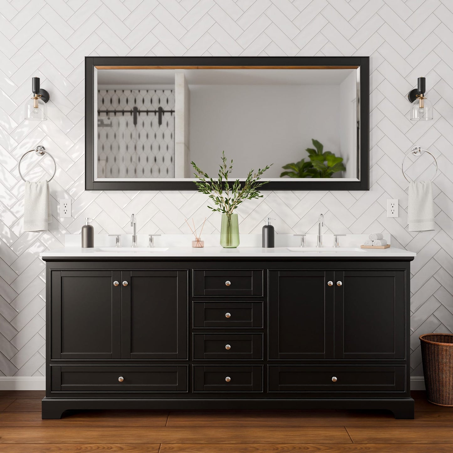 Deborah Bathroom Vanity with Countertop 80 inch Double Sink 3-hole Faucet Setup